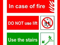 Sign in case of fire do not use lift use the stairs